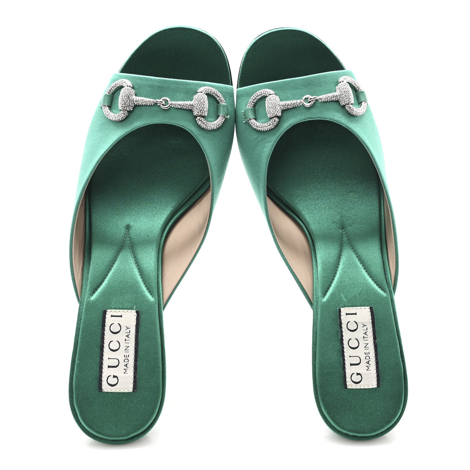 Gucci Raso Seta Malaga Kid Crystal Horsebit Sandals 37.5 Jade Caribbean Green 2 of 10