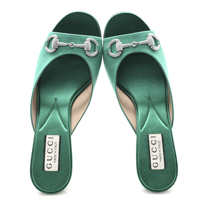 Gucci Raso Seta Malaga Kid Crystal Horsebit Sandals 37.5 Jade Caribbean Green 2 of 10