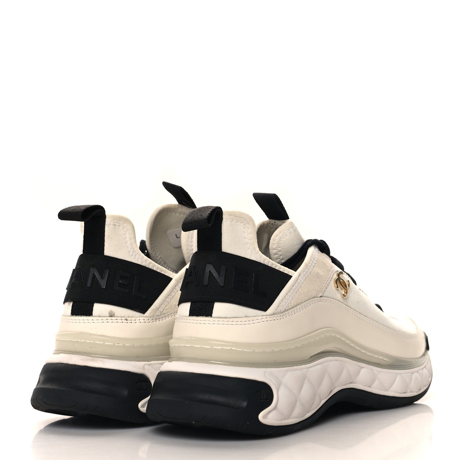 Chanel Velvet Calfskin Mixed Fibers CC Sneakers 37.5 Ivory Black 5 of 12