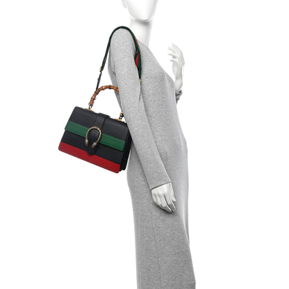Gucci Moon Calfskin Web Medium Dionysus Bamboo Top Handle Bag Black Bright Evergreen Hibiscus Red 2 of 10
