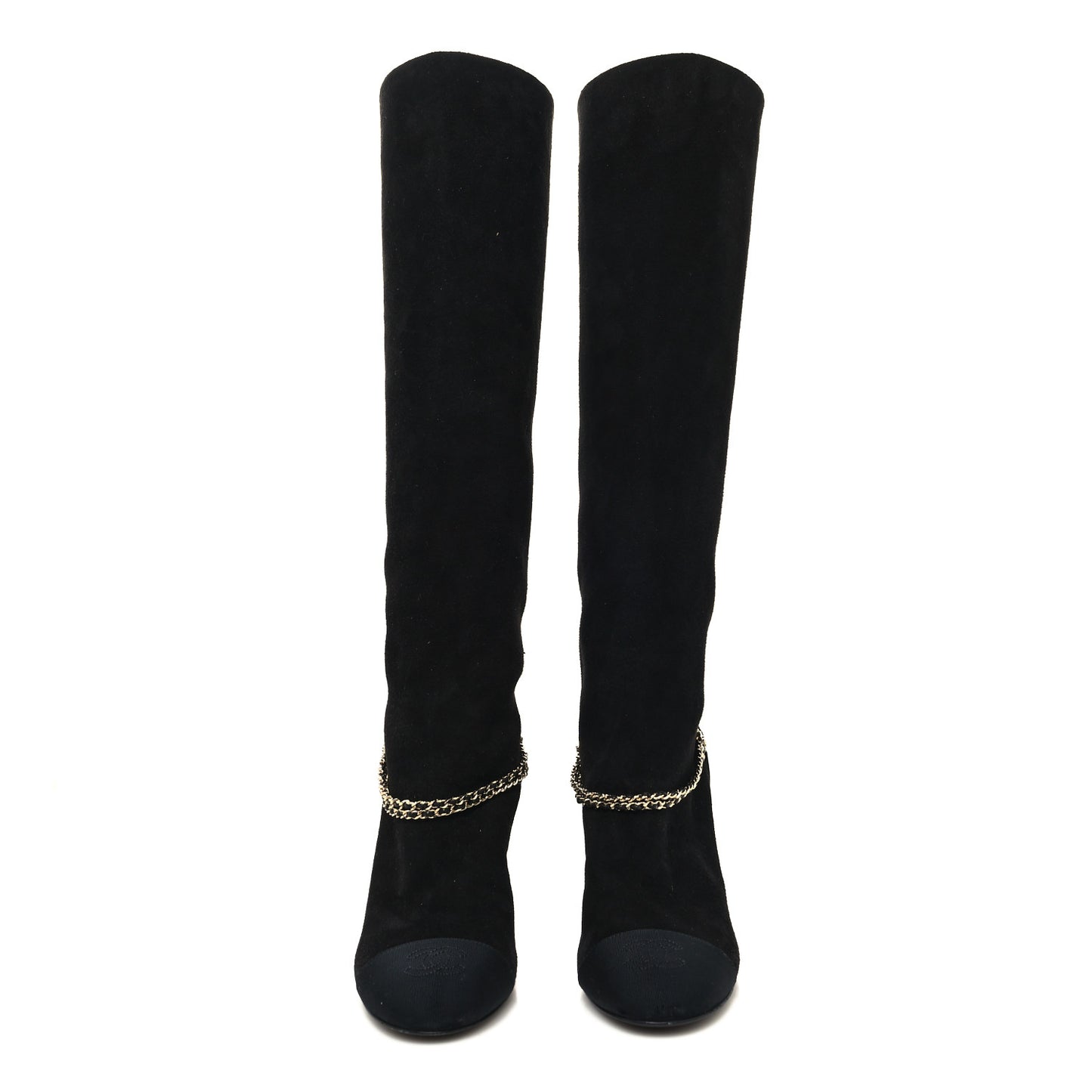 Suede Grosgrain Cap Toe Chain Boots 36.5 Black