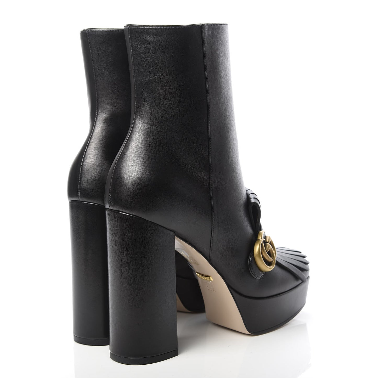 Malaga Kid GG Marmont Fringe Platform Ankle Boots 39.5 Black