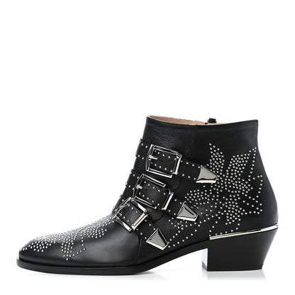 Chloe Nappa Sheepskin Studded Susanna Ankle Boots 37.5 Black 1 of 4