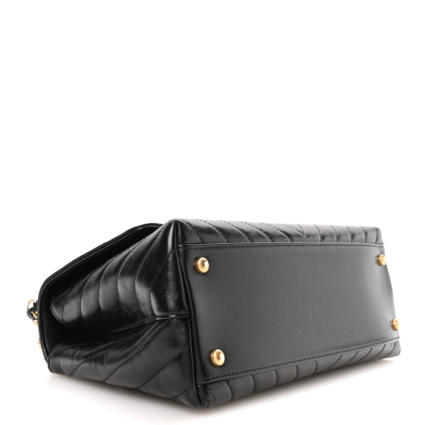 Aged Calfskin Chevron Quilted Small Coco Handle Flap Black