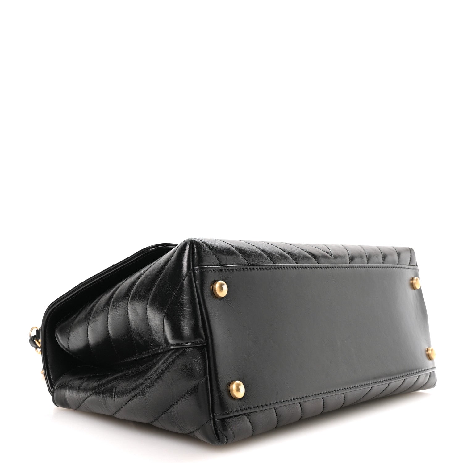 Chanel Aged Calfskin Chevron Quilted Small Coco Handle Flap Black 4 of 11