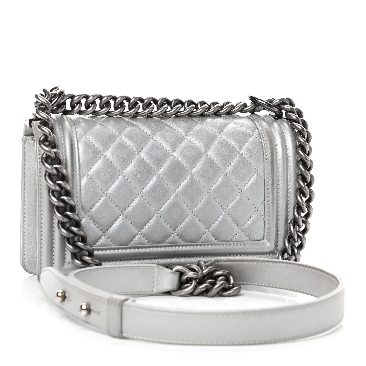Chanel Metallic Calfskin Quilted Small Boy Flap Silver 2 of 4