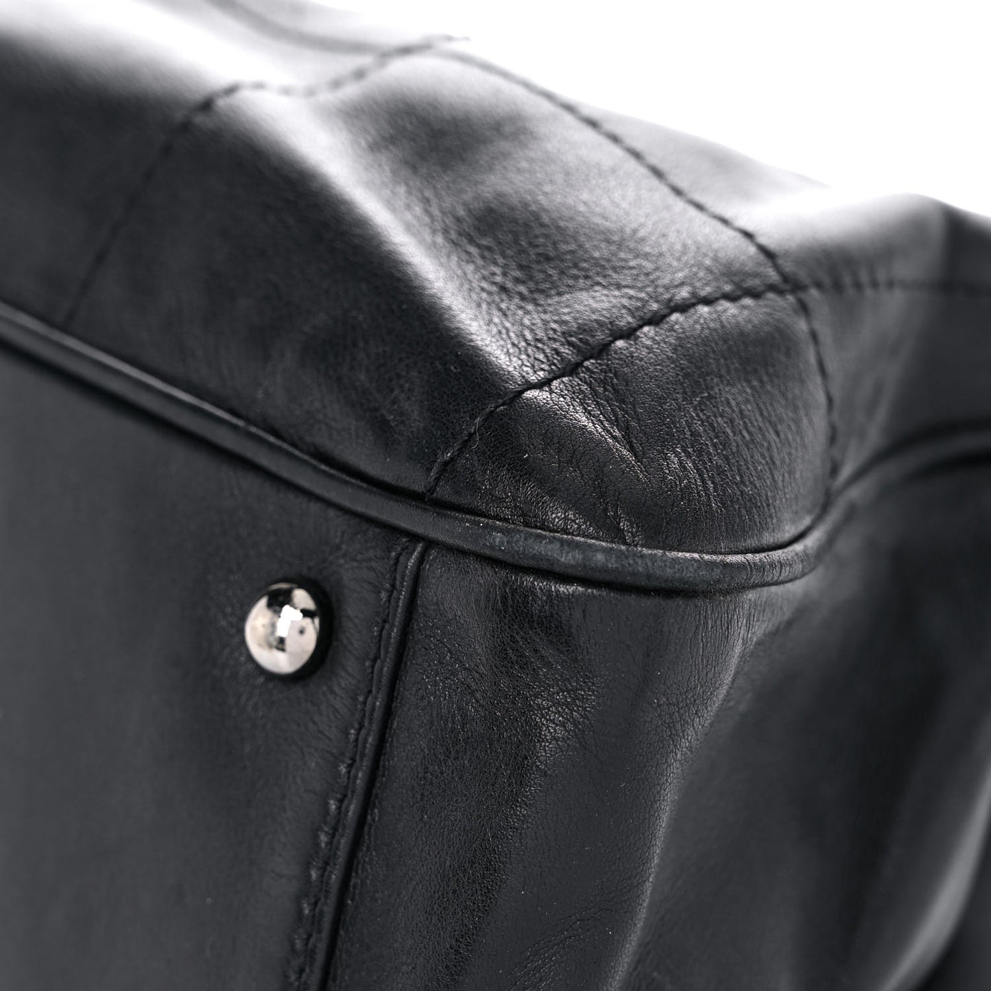 Lambskin Square Stitched Large Tote Black