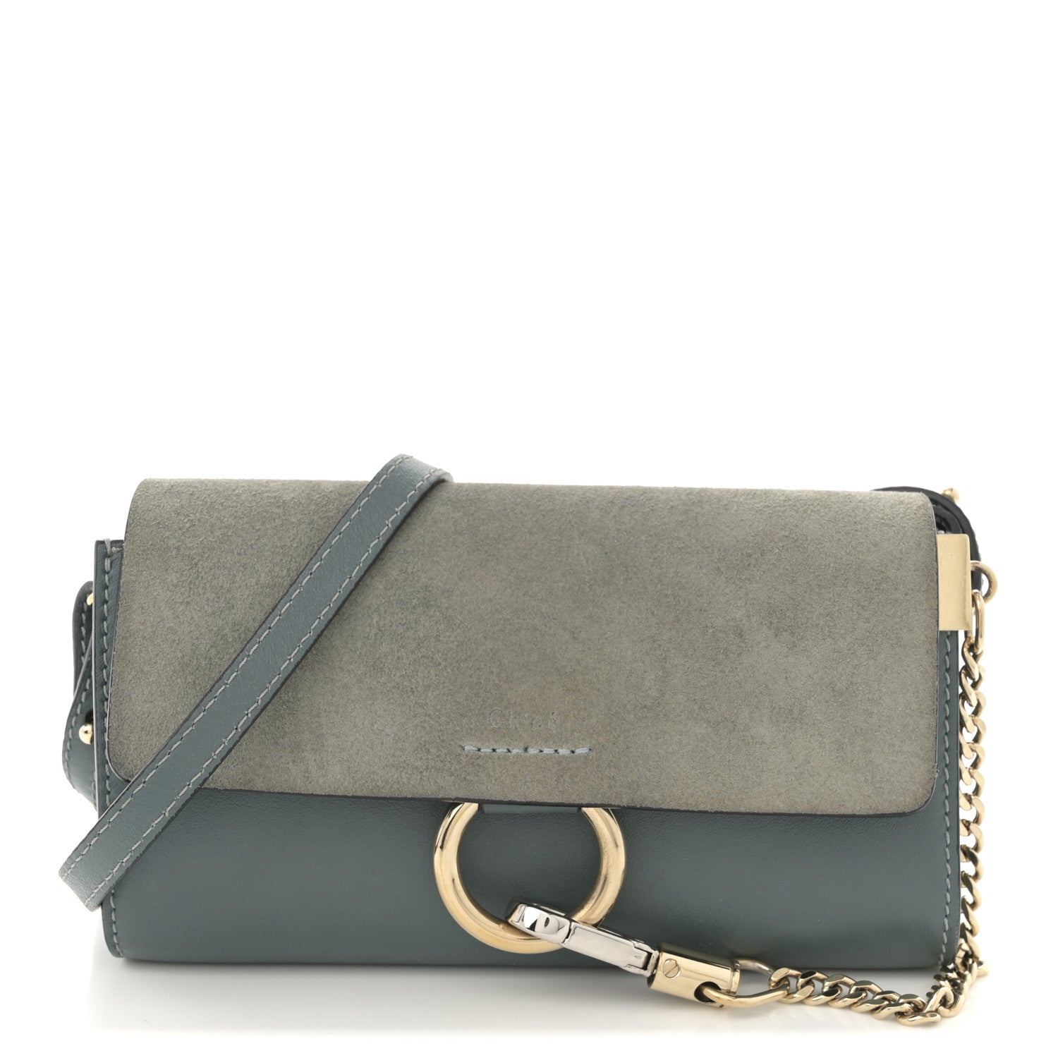 Chloe Suede Calfskin Mini Faye Shoulder Bag Cloudy Blue 1 of 13