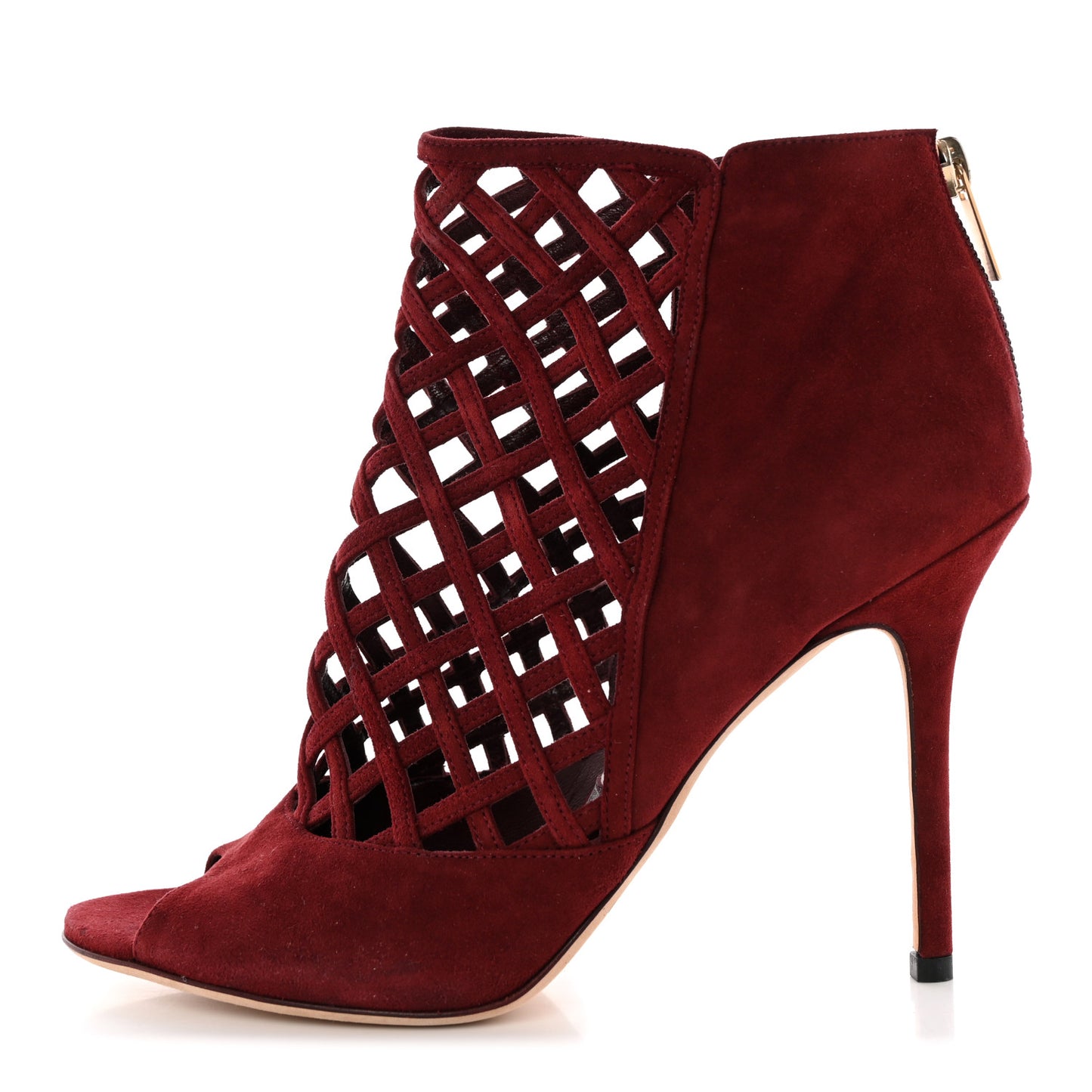 Suede Drift Cutout Peep Toe Ankle Boot 38.5 Burgundy