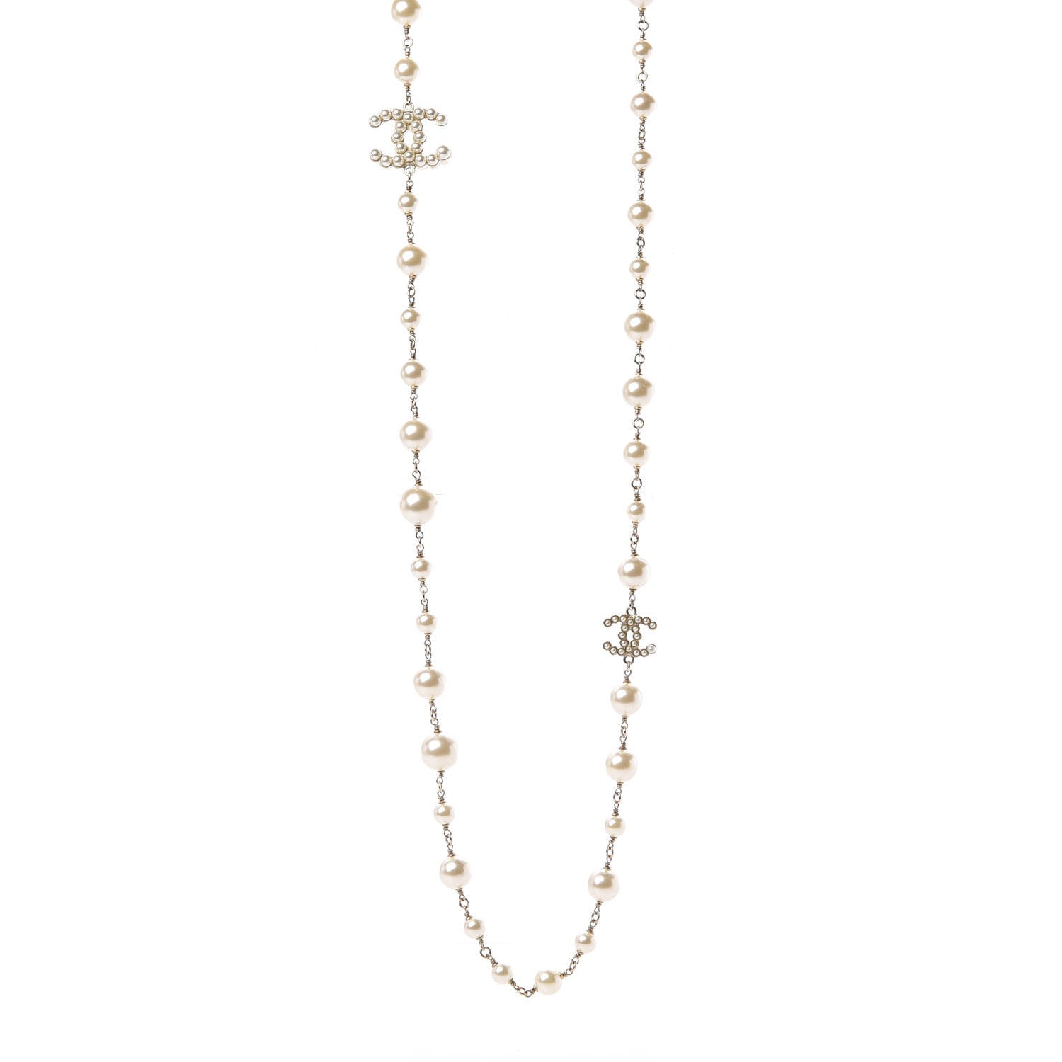 Chanel Graduated Pearl Crystal Twisted CC Long Necklace Gold 1 of 4
