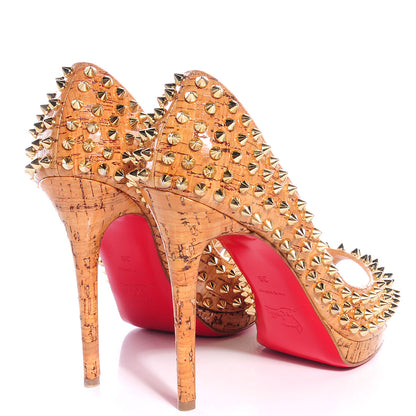 Christian Louboutin Shiny Cork Yolanda Spikes 120 Pumps 39 Natural 4 of 6
