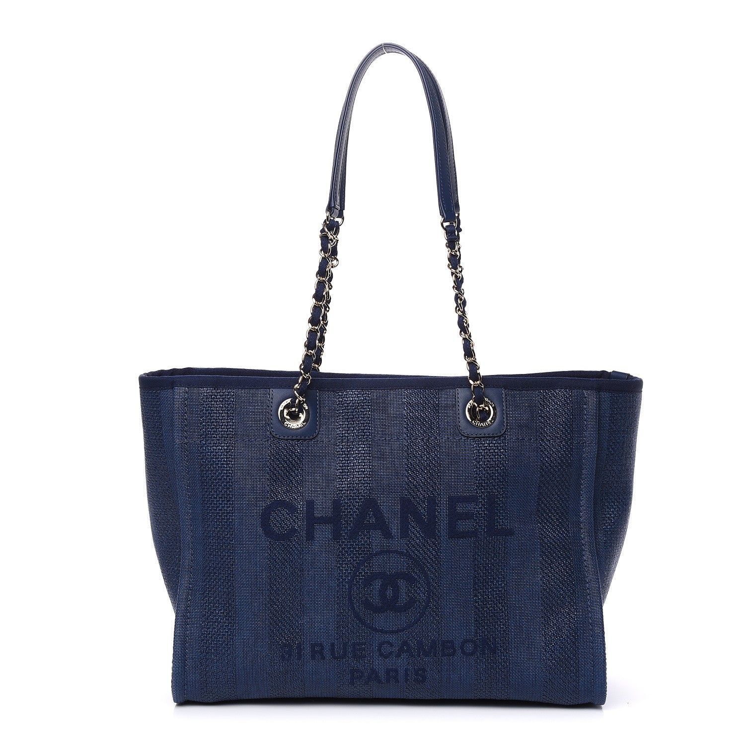 Chanel Mixed Fibers Striped Small Deauville Tote Navy Blue 1 of 10