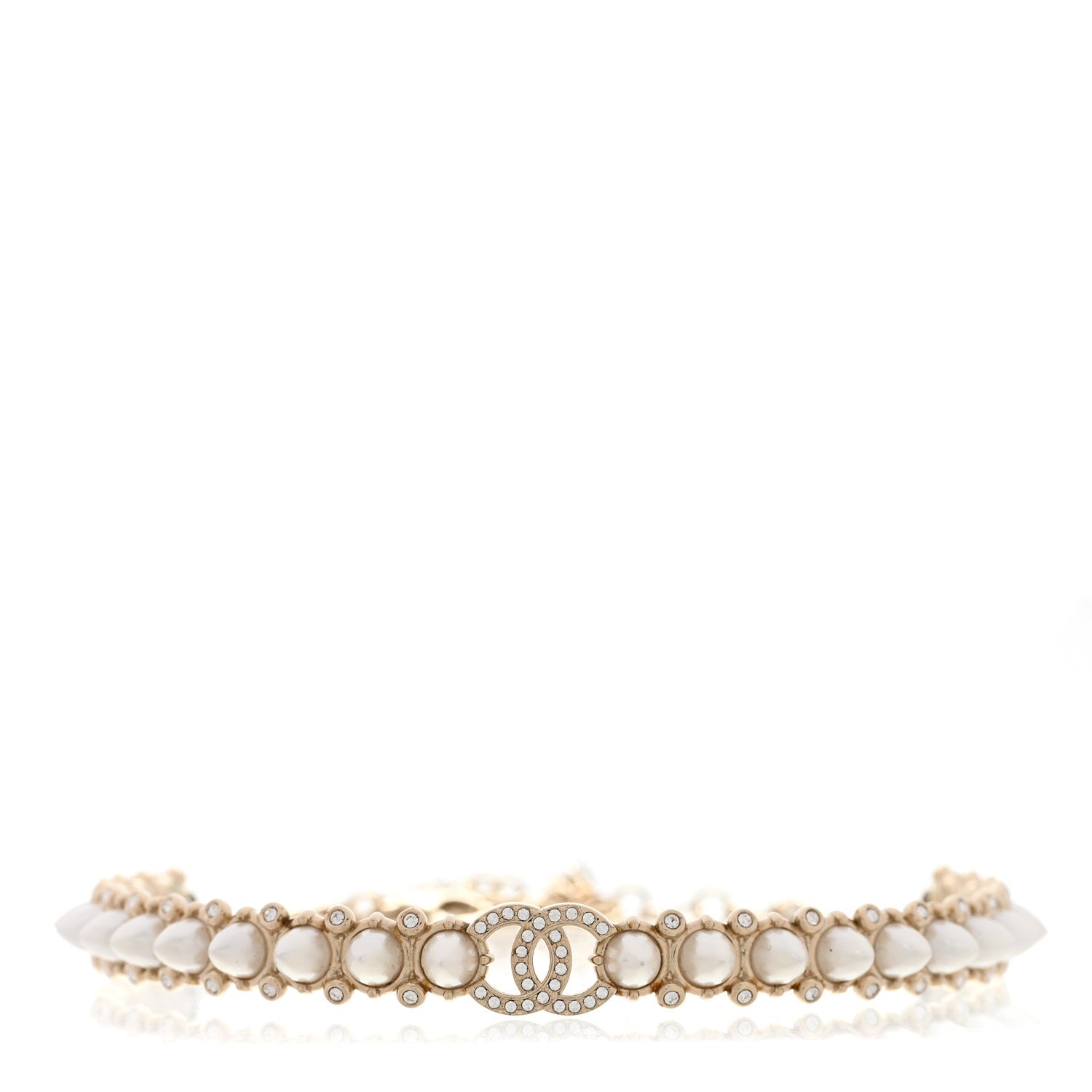 Chanel Strass Crystal Studded Pearl CC Choker Necklace Gold Pearly White 1 of 7