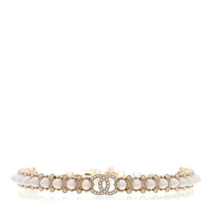 Chanel Strass Crystal Studded Pearl CC Choker Necklace Gold Pearly White 1 of 7
