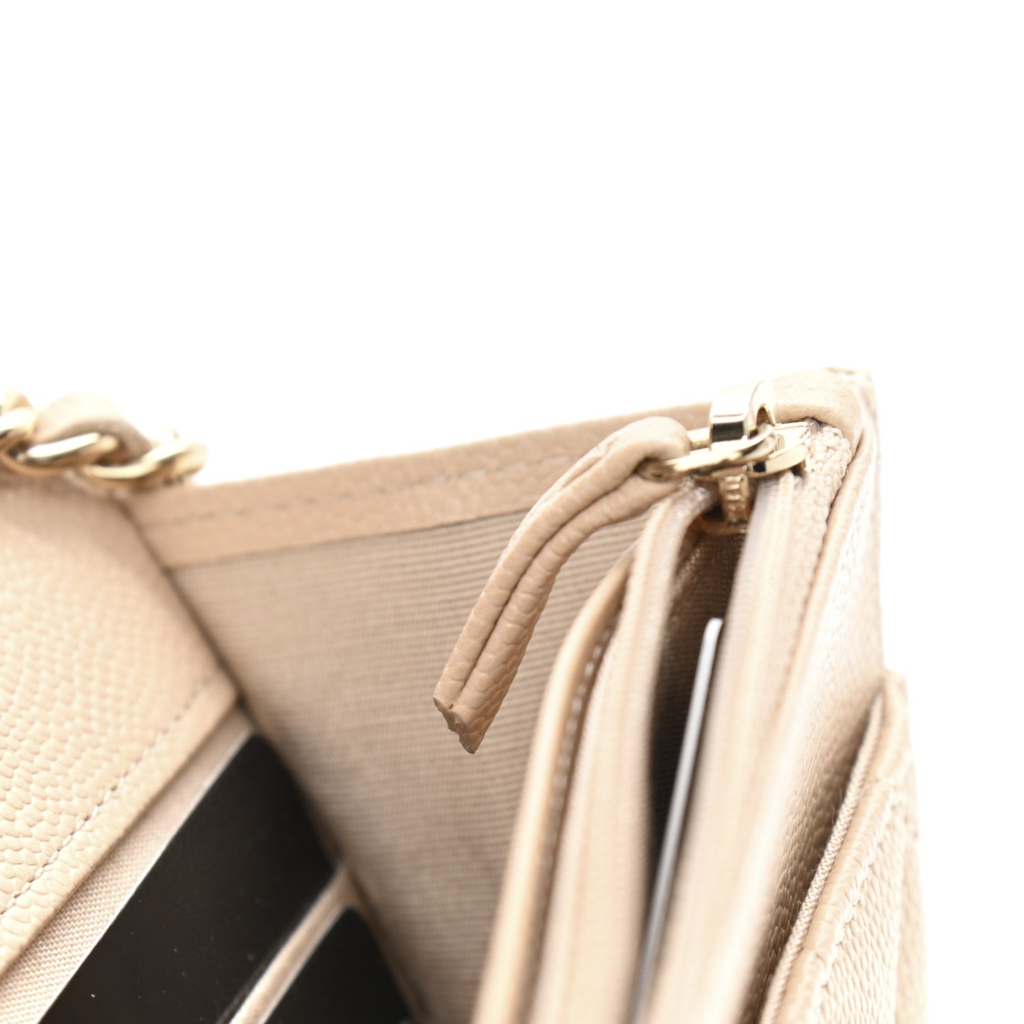 Caviar Quilted Coco Candy Wallet On Chain WOC Beige