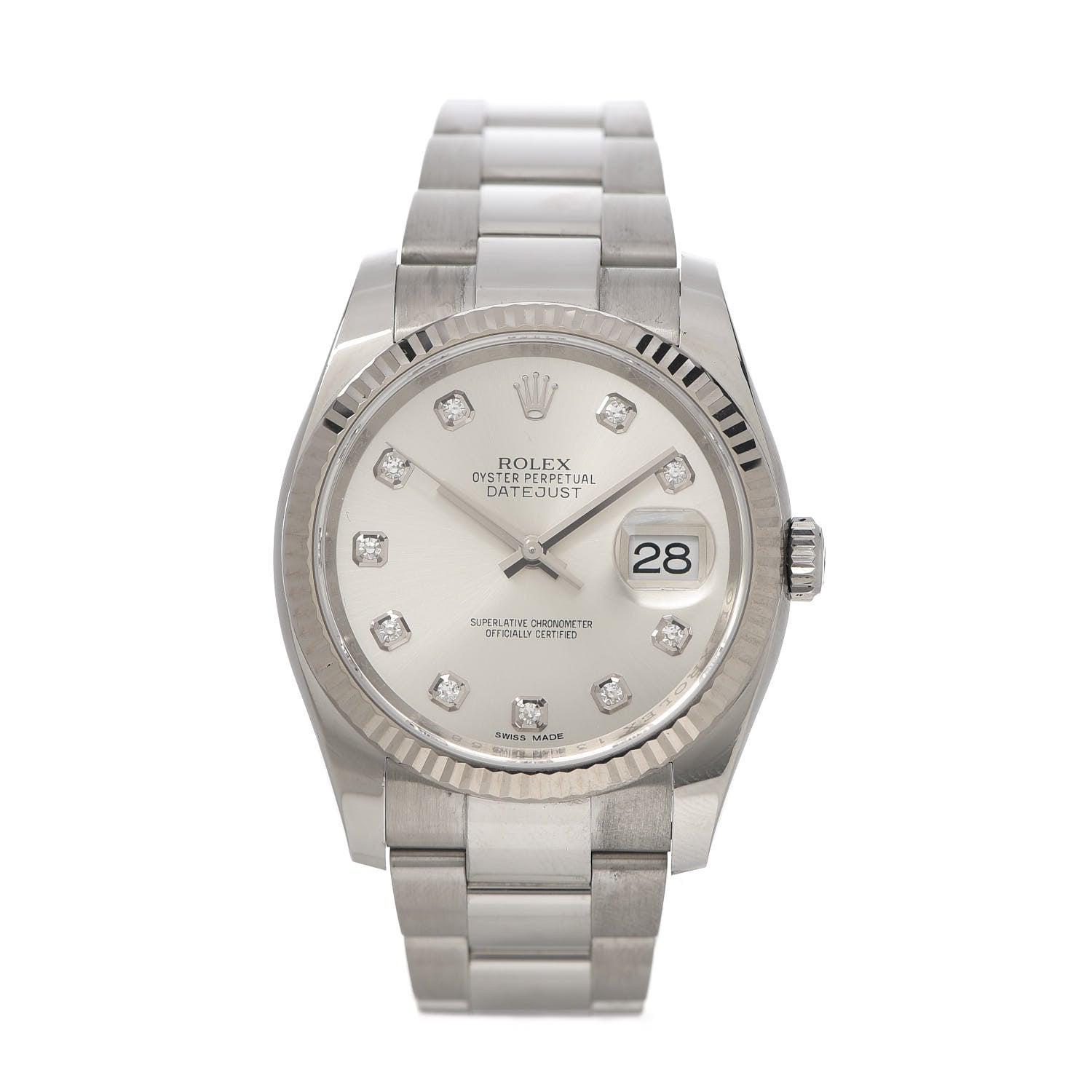Rolex Stainless Steel 18K White Gold Diamond 36mm Oyster Perpetual Datejust Watch Silver 116234 1 of 7