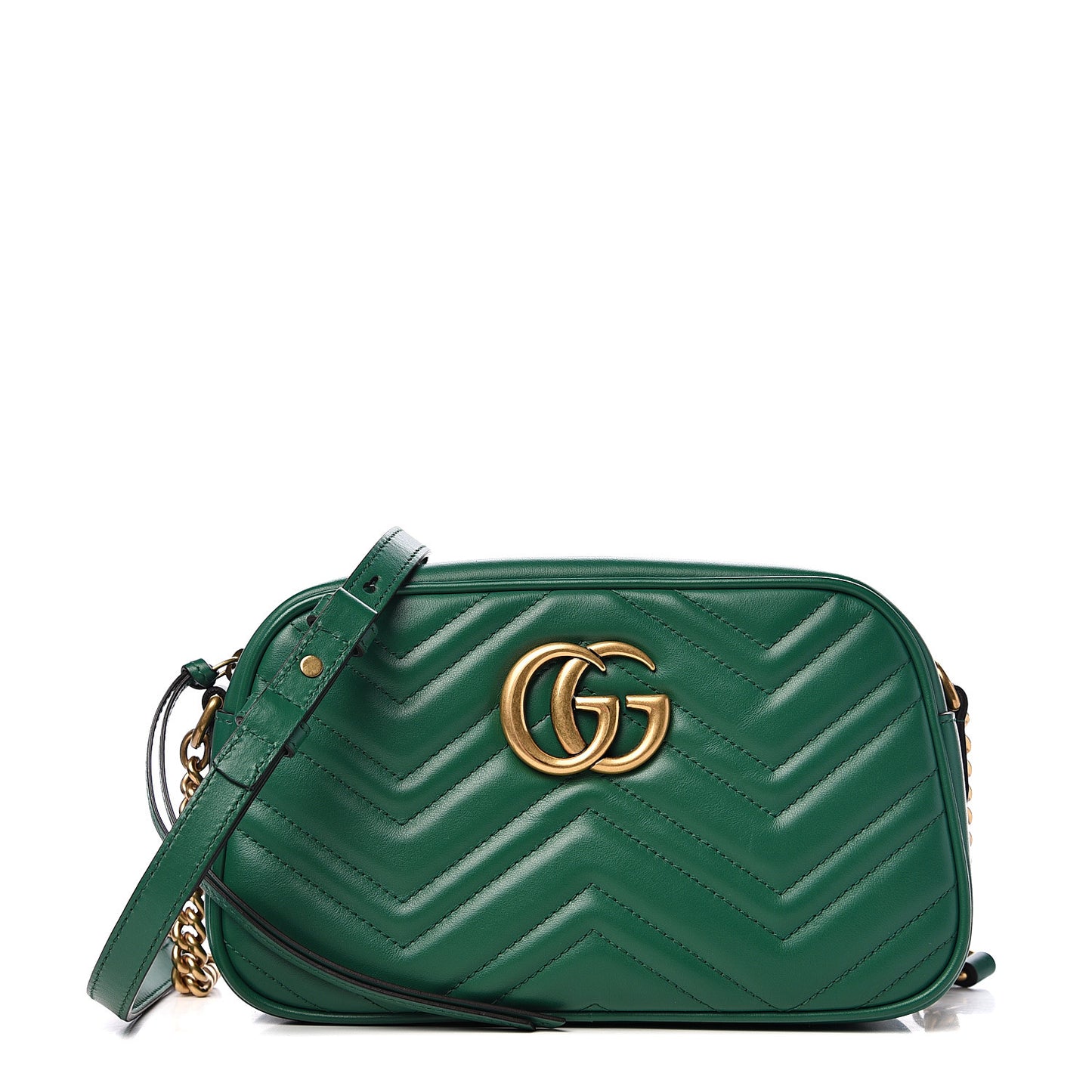 Calfskin Matelasse Small GG Marmont Chain Shoulder Bag Emerald Green