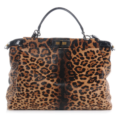 Fendi Calf Hair Leopard Print Zucca Large Peekaboo Iconic Satchel Tobacco 1 of 7