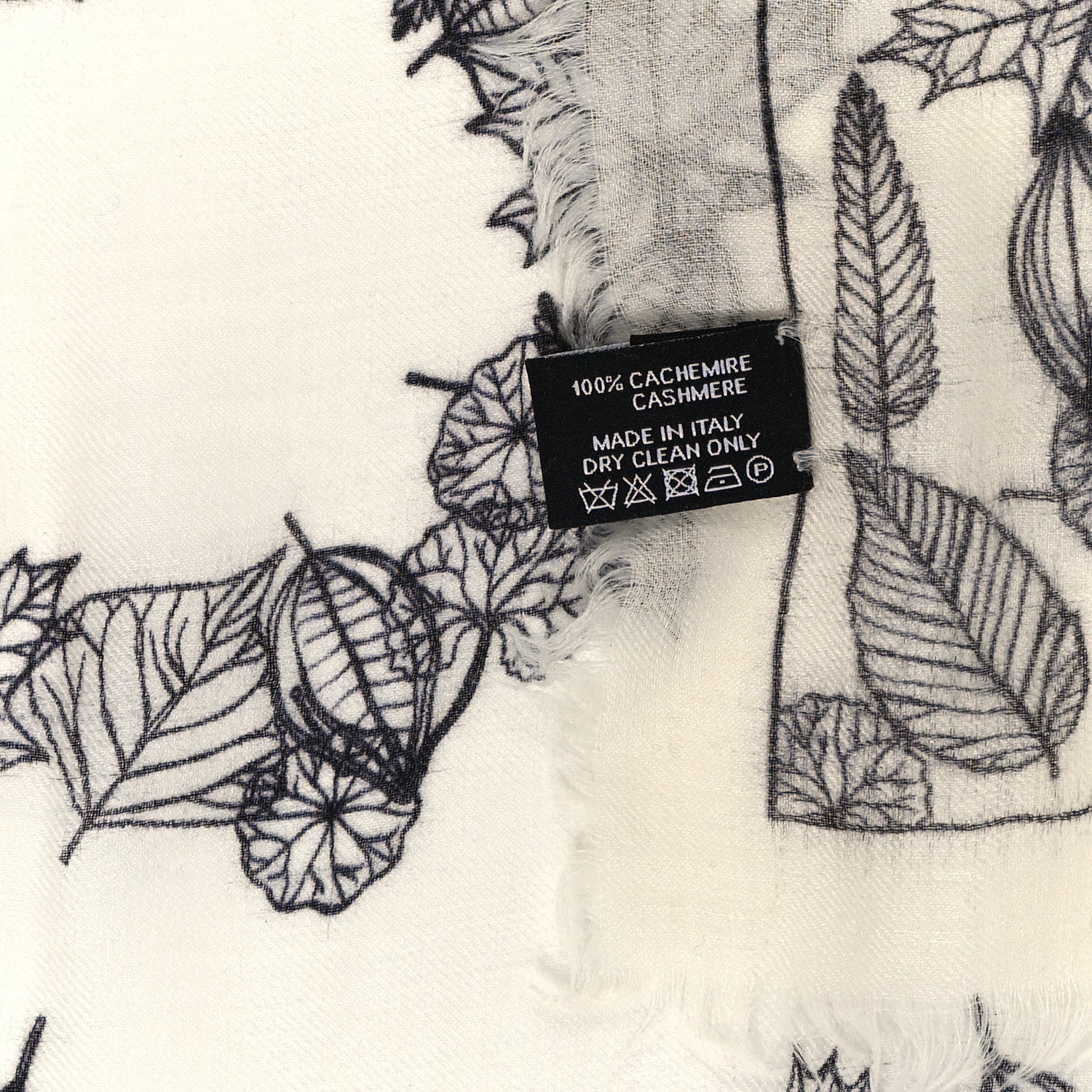 Chanel Cashmere CC Logo Leaves Scarf White Black 4 of 4