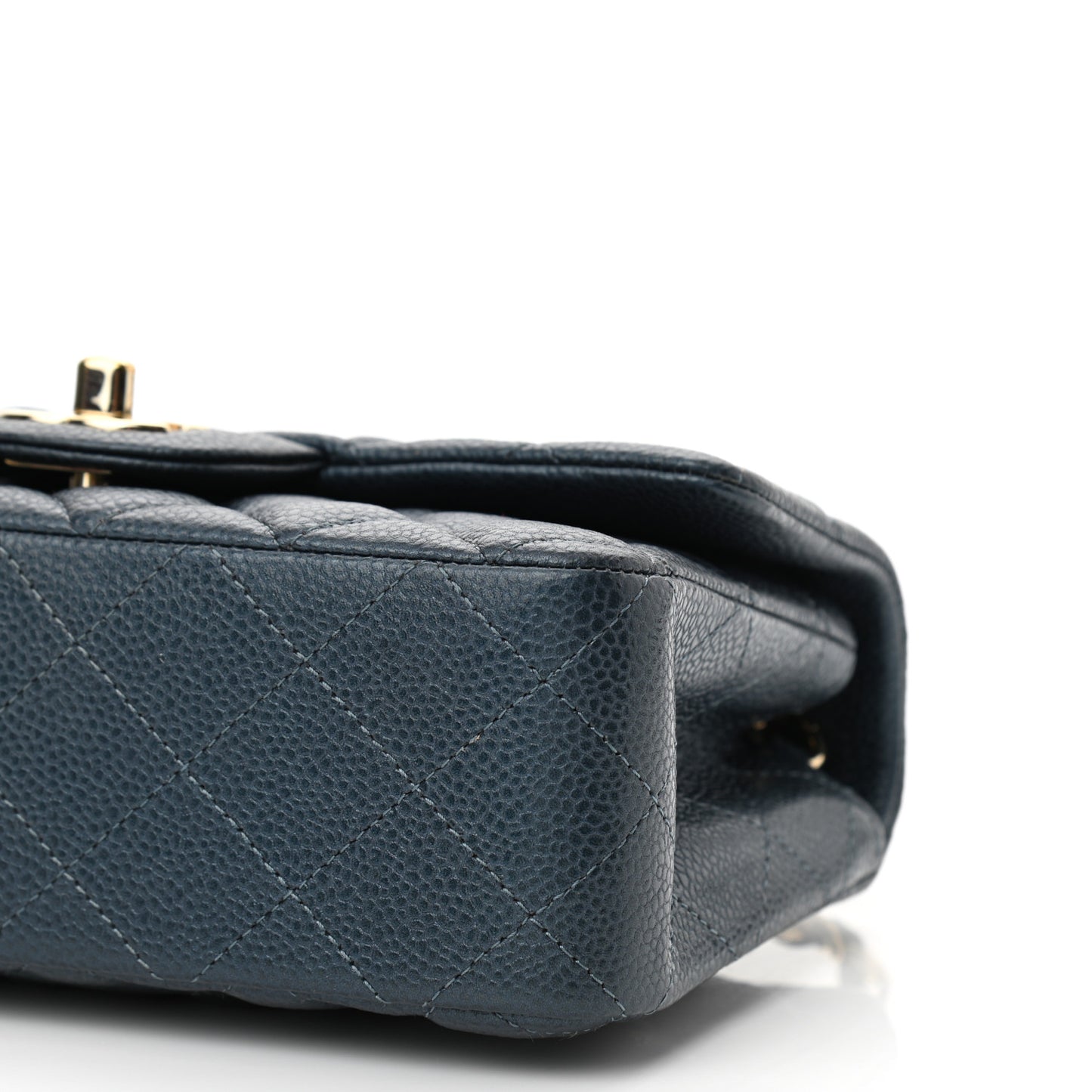 Iridescent Caviar Quilted Mini Rectangular Flap Dark Blue