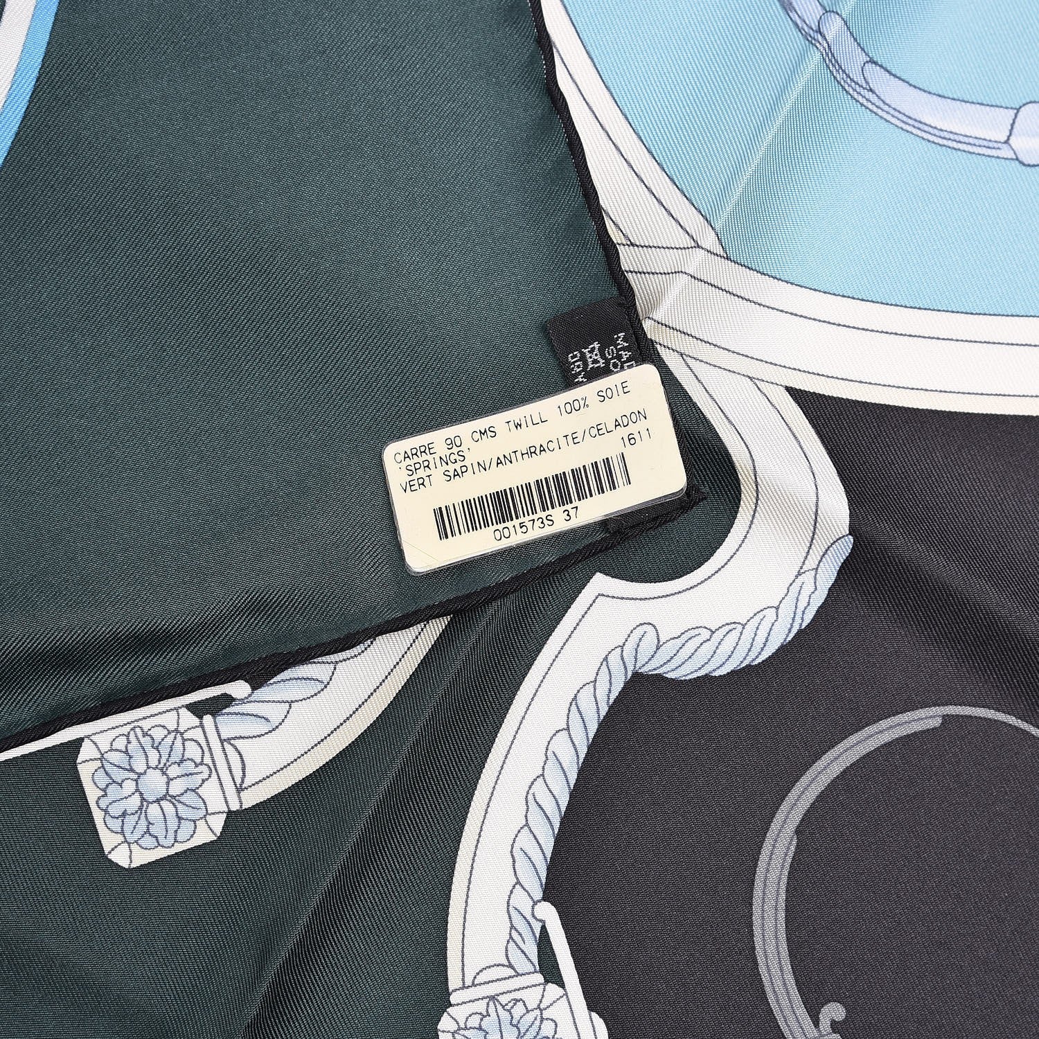 Hermes Silk Springs Scarf 90 Vert Sapin Anthracite Celadon 6 of 6