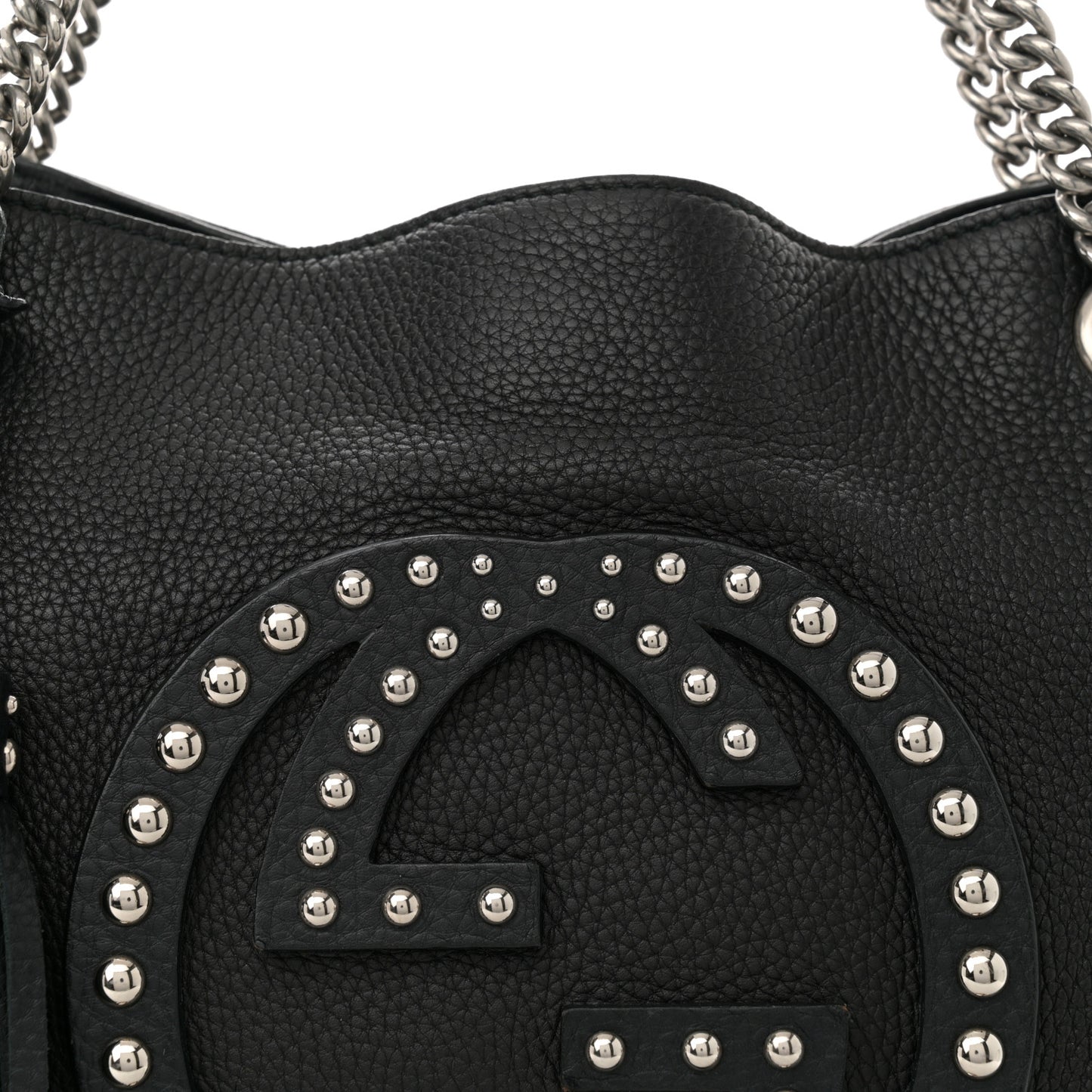 Pebbled Calfskin Studded Medium Soho Chain Shoulder Bag Black