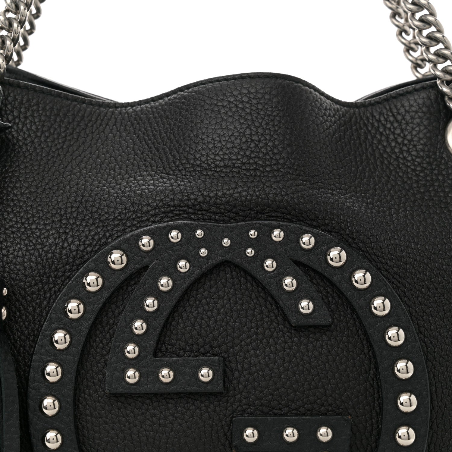 Gucci Pebbled Calfskin Studded Medium Soho Chain Shoulder Bag Black 8 of 13