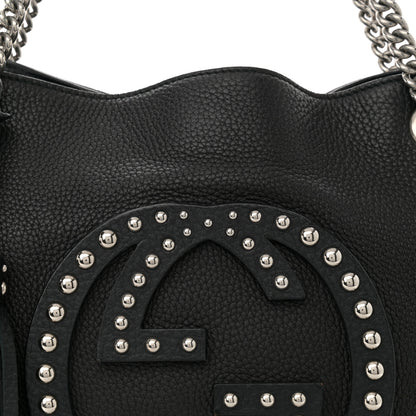 Gucci Pebbled Calfskin Studded Medium Soho Chain Shoulder Bag Black 8 of 13
