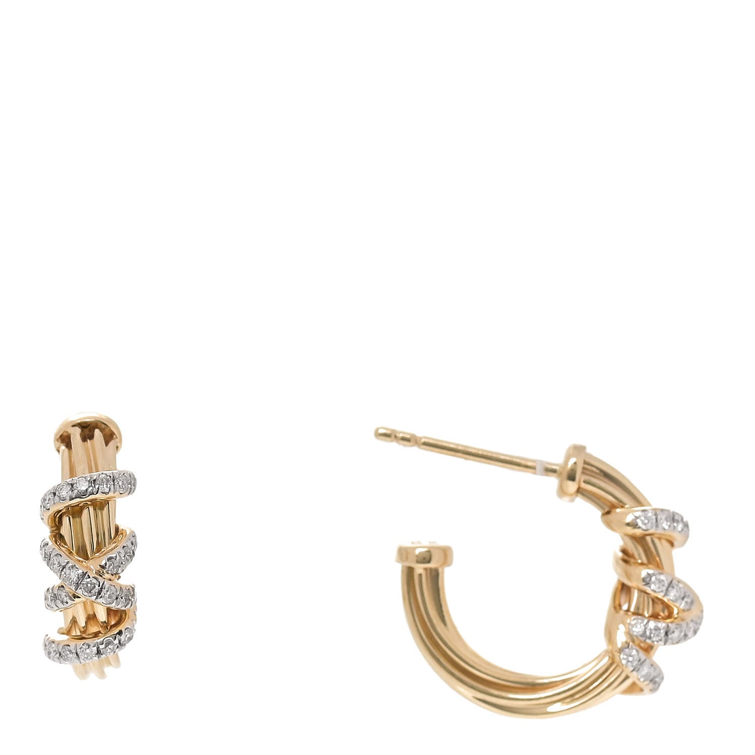 David Yurman 18K Yellow Gold Diamond Helena Small Hoop Earrings 1 of 4