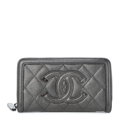 Chanel Metallic Caviar Quilted Medium Filigree Zip Around Wallet Dark Silver 1 of 8