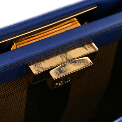 Fendi Vitello Morgan Fabric Jacquard Pequin Medium Peekaboo Iconic Satchel Blue Neon Tobacco 11 of 11