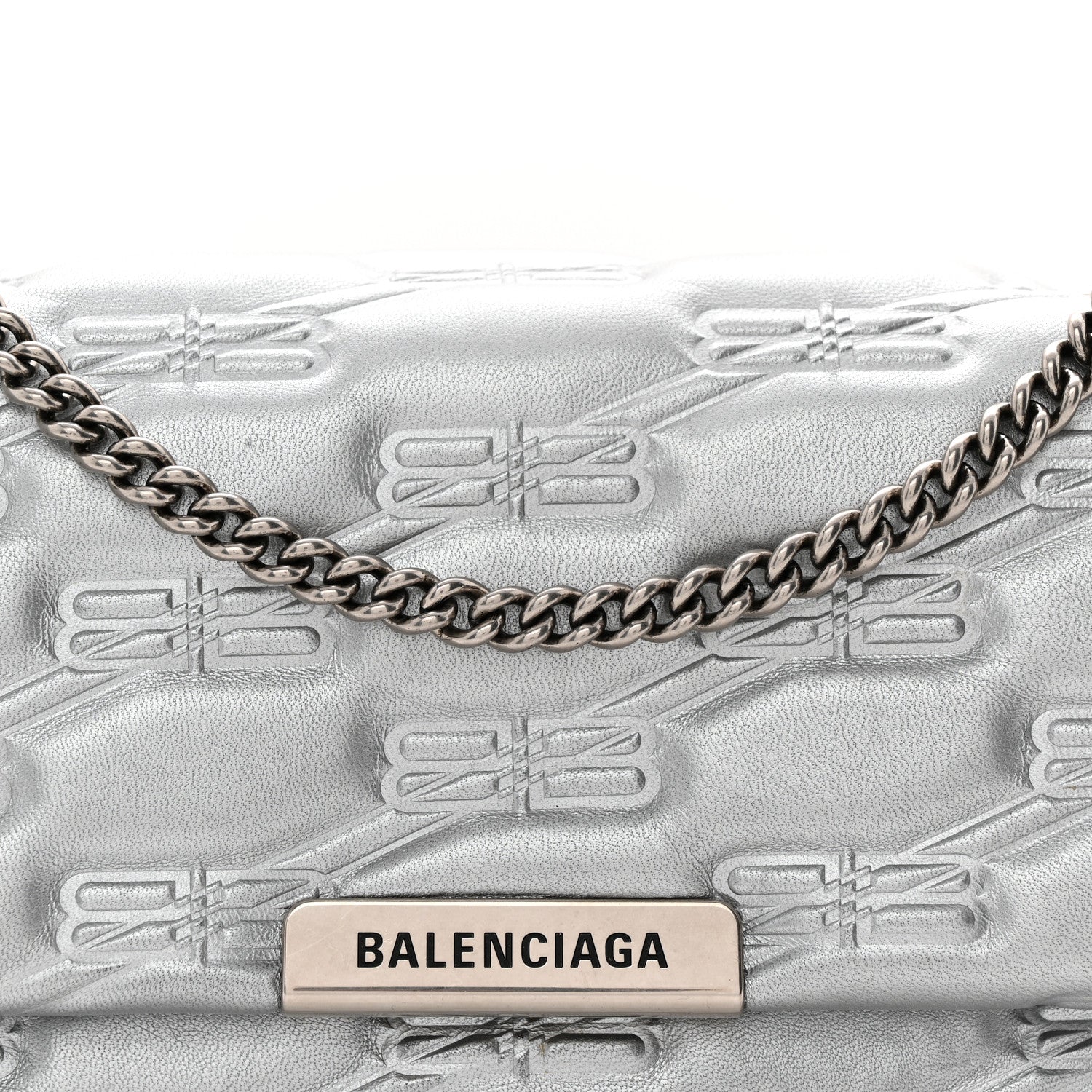 Balenciaga Nappa Allover License BB Monogram Embossed Small Triplet Bag Silver 8 of 10