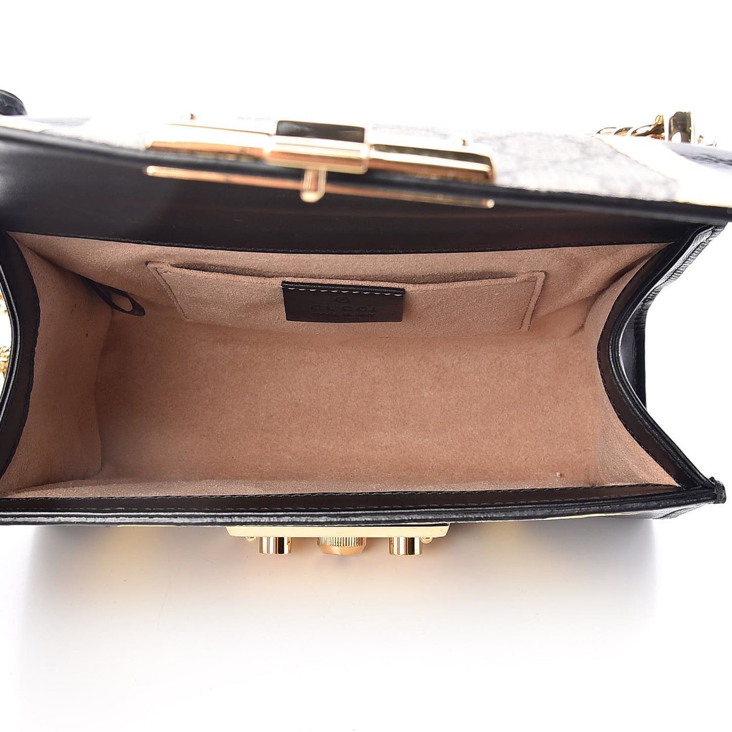 Calfskin GG Supreme Monogram Small Padlock Shoulder Bag Black Gold