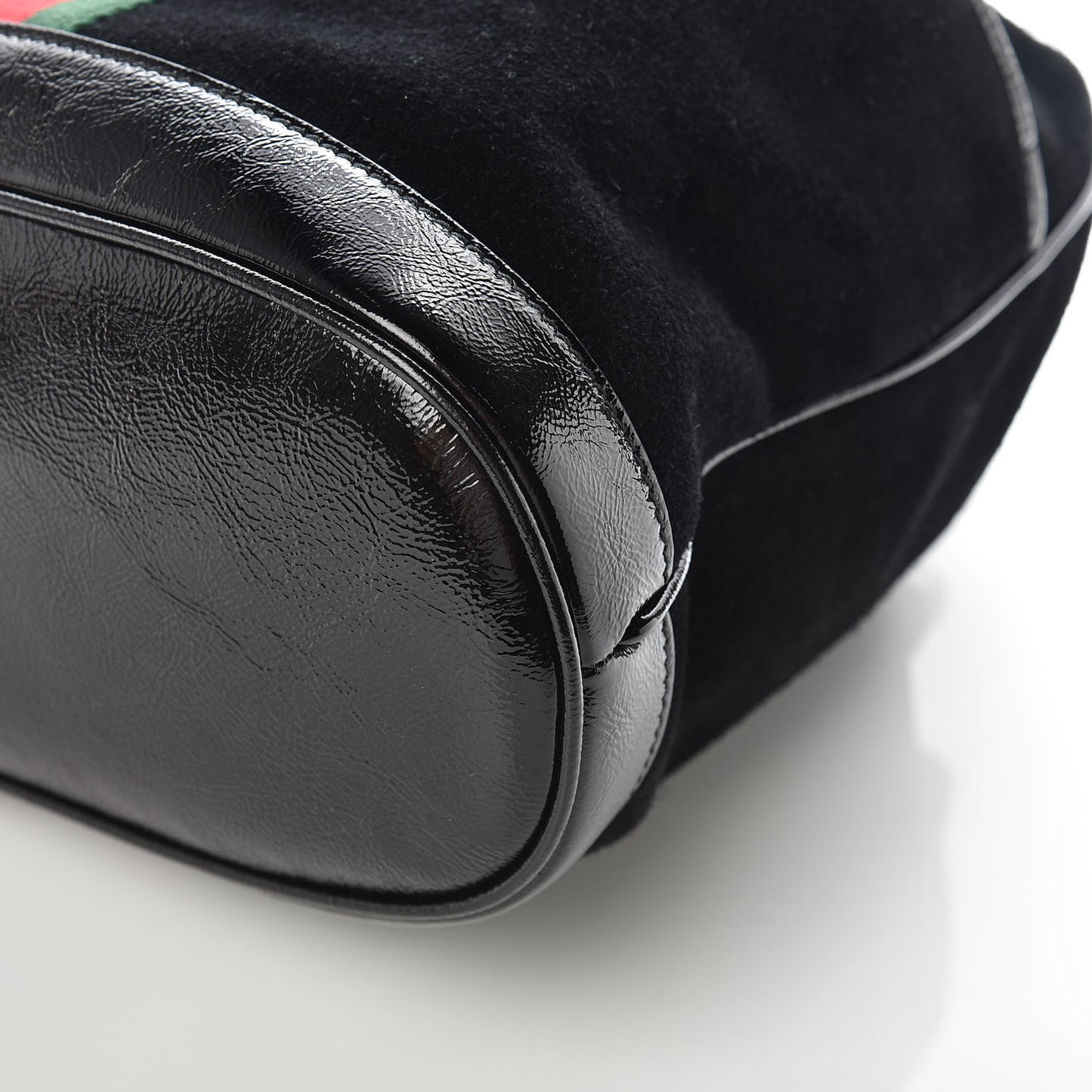 Suede Patent Web Medium Rajah Bucket Bag Black