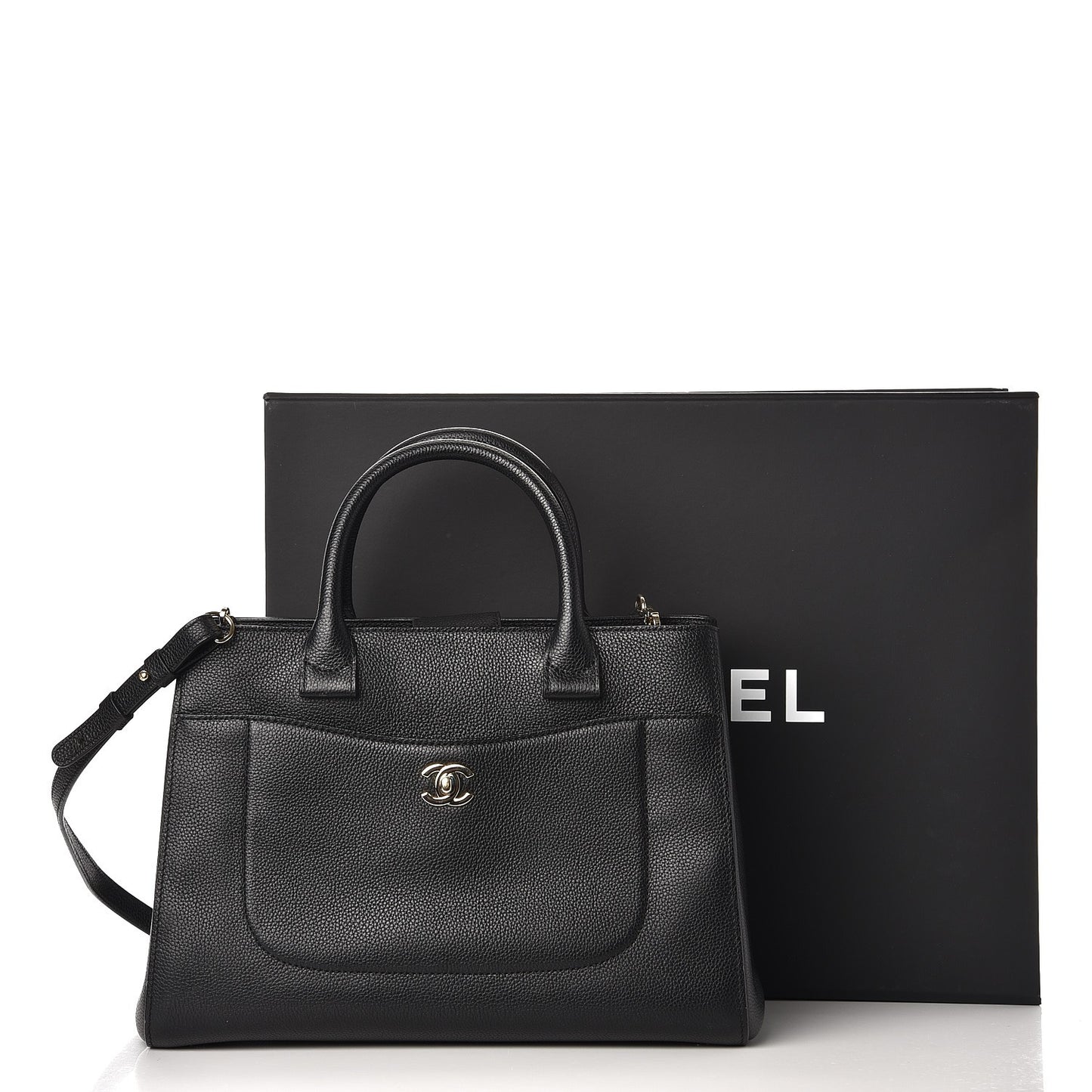 Grained Calfskin Small Neo Executive Shopper Tote Black