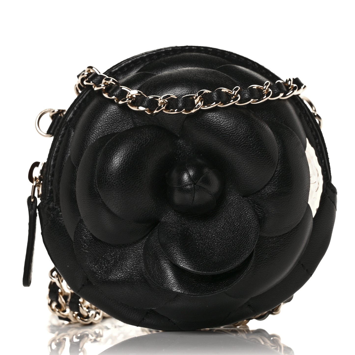 Lambskin Mini Camellia Bouquet Clutch With Chain Black