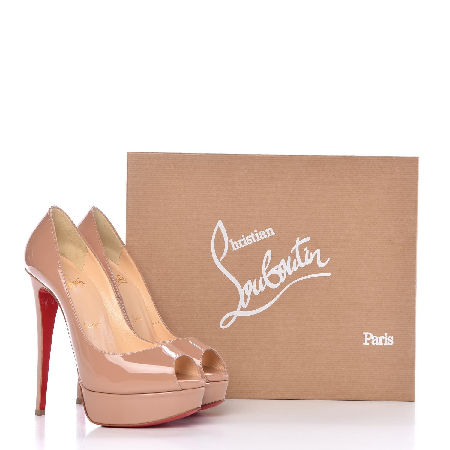 Christian Louboutin Patent Lady Peep 150 Pumps 37 Nude 11 of 11