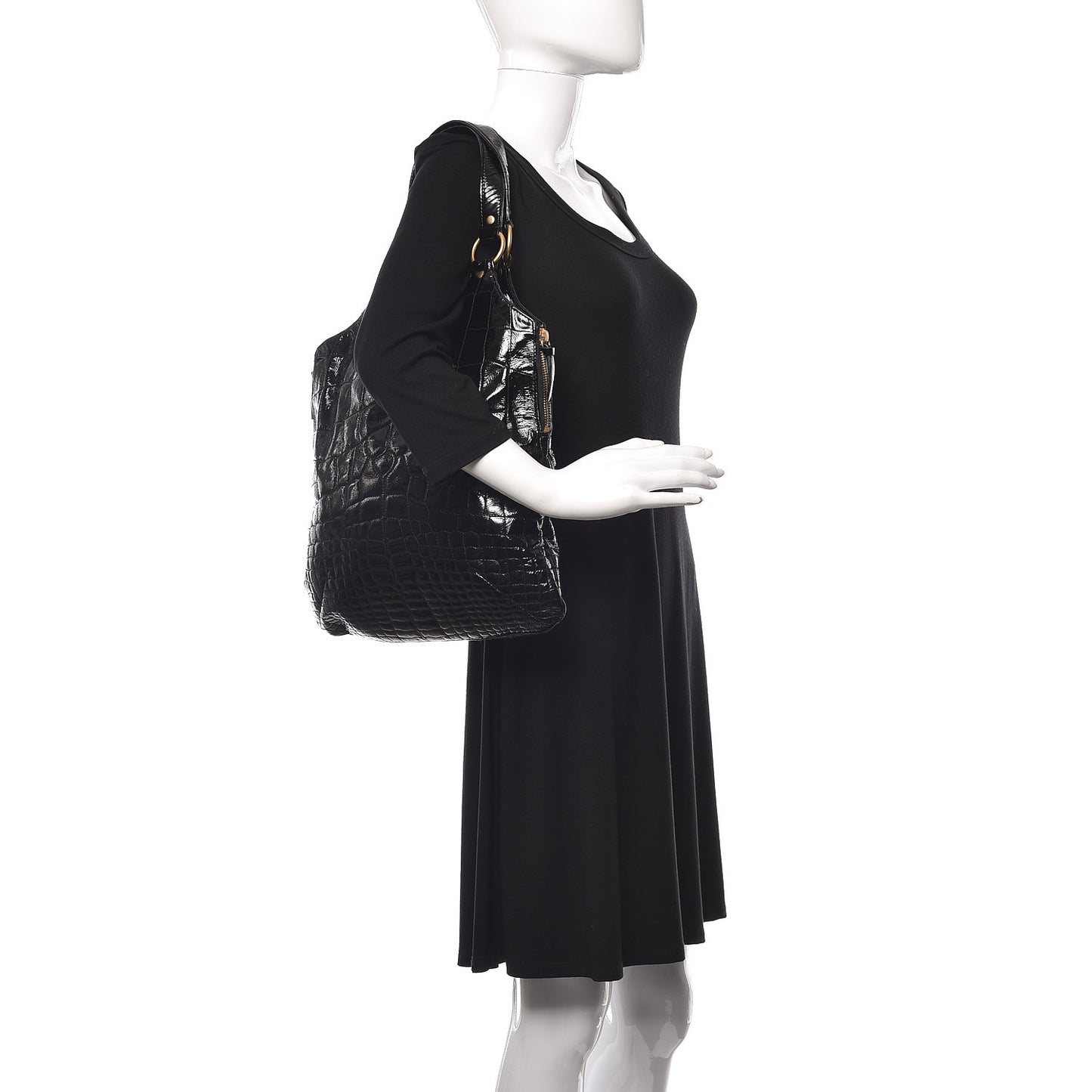 Patent Crocodile Embossed Tribute Tote Black