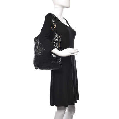 Saint Laurent Patent Crocodile Embossed Tribute Tote Black 2 of 16