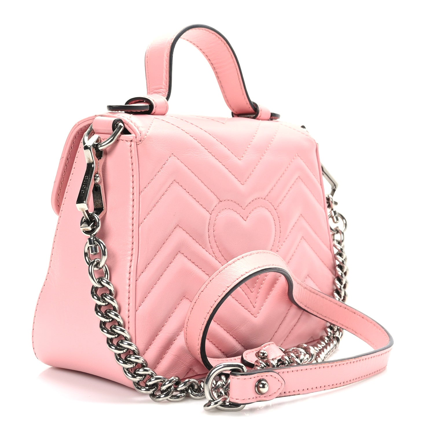 Gucci Calfskin Matelasse Mini GG Marmont Top Handle Shoulder Bag Wild Rose 3 of 9