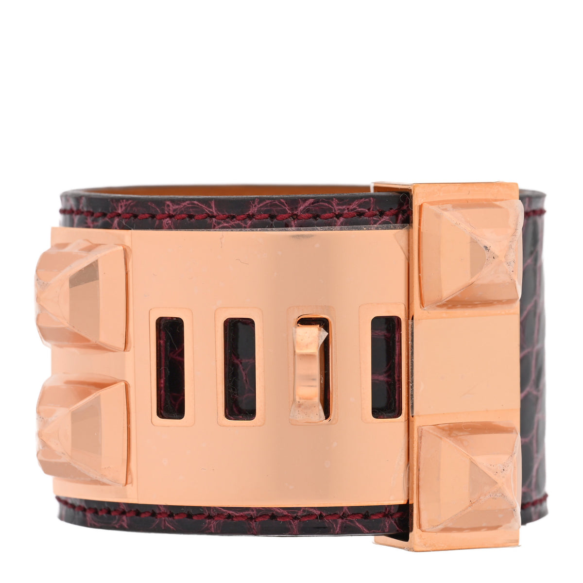 Hermes Shiny Alligator Collier De Chien CDC Bracelet T2 Bordeaux 3 of 6