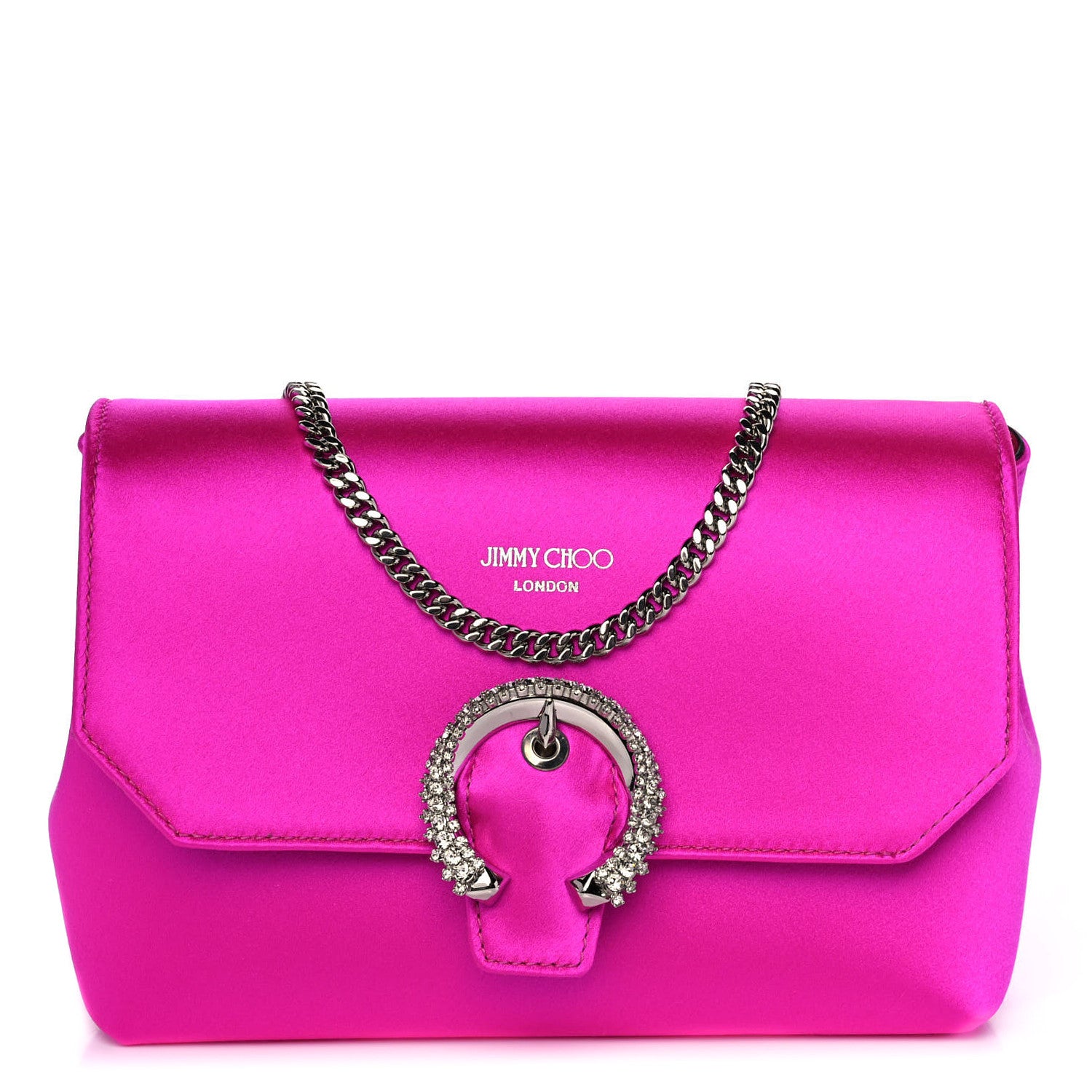 Jimmy Choo Satin Crystal Embellished Madeline Clutch Fuchsia 1 of 10