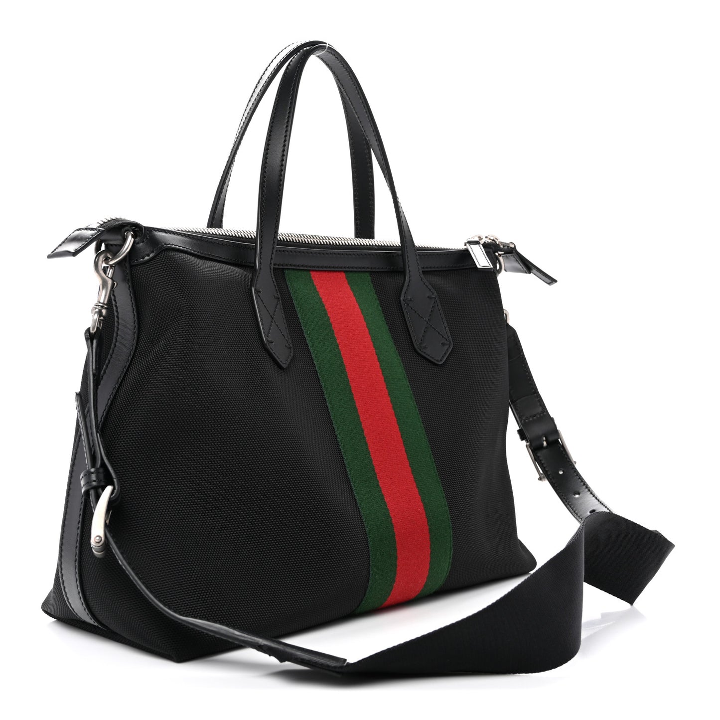 Techno Canvas Web Top Handle Shoulder Bag Black