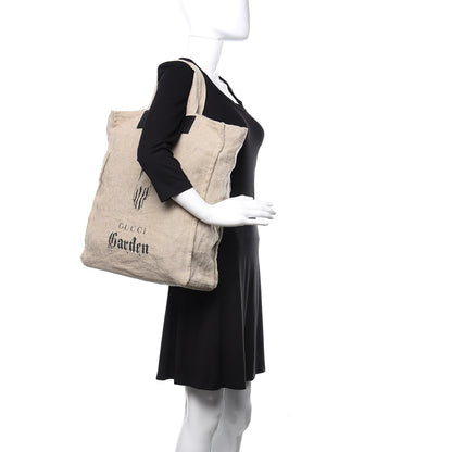 Gucci X JAYDE FISH Linen Hand Print Garden Tote Beige 2 of 12