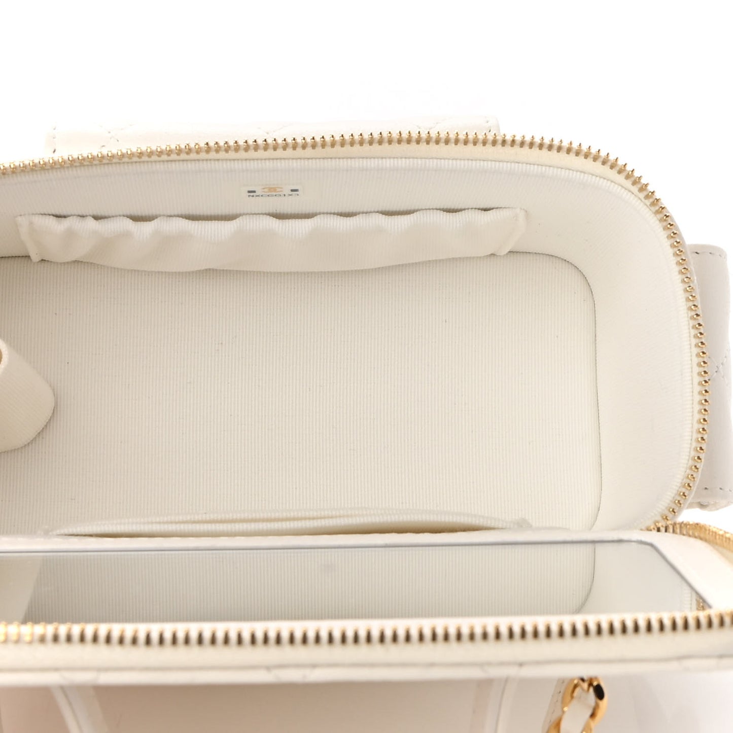 Lambskin Quilted Polly Pocket East West Top Vanity With Chain White