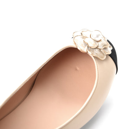 Chanel Lambskin Grosgrain Pearl Camellia Ballerina Flats 37.5 Beige Black 9 of 9