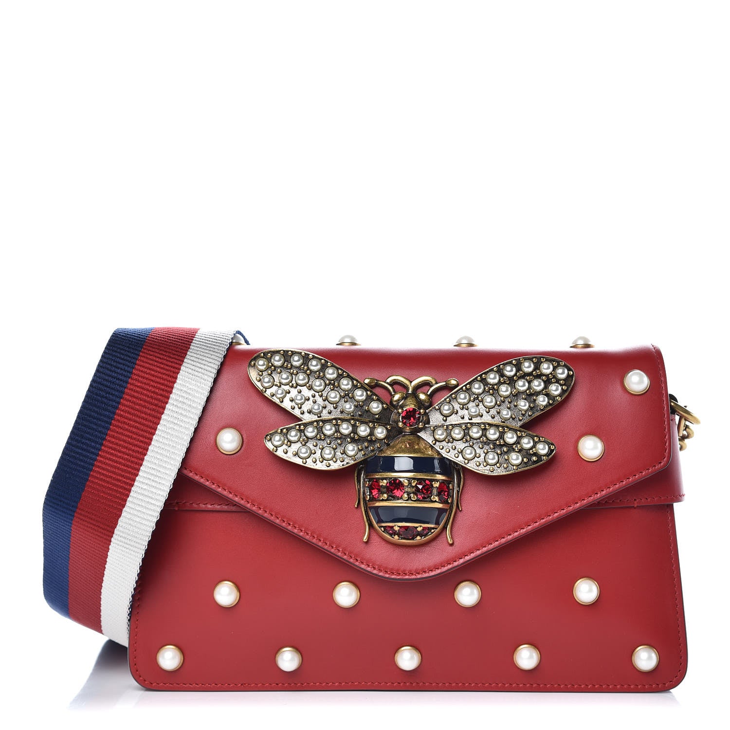 Gucci Nappa Pearl Studded Mini Queen Margaret Broadway Shoulder Bag Hibiscus Red 1 of 11