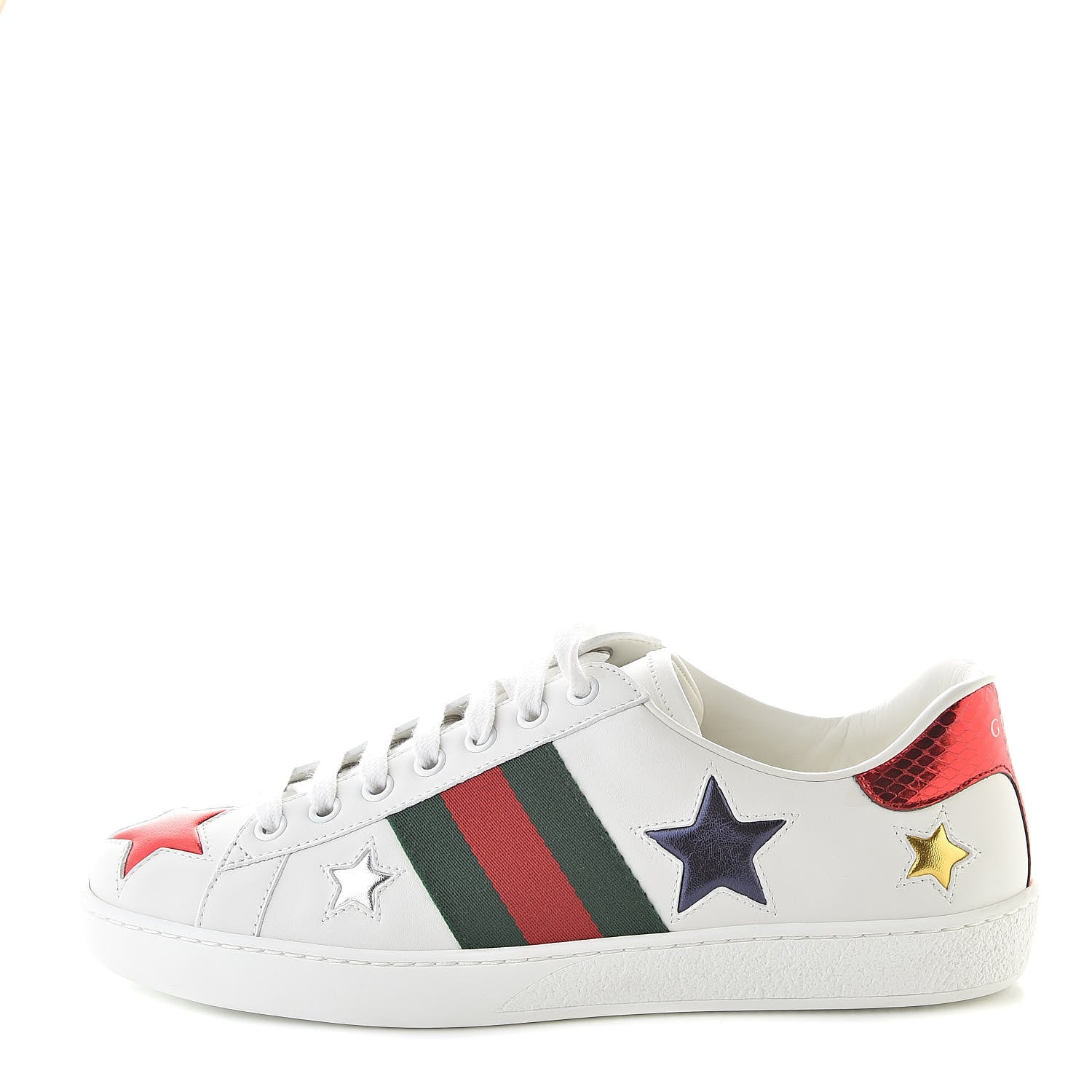 Gucci Calfskin Ayers Web Star Embroidered Mens Ace Sneakers 5.5 White Multi 1 of 10
