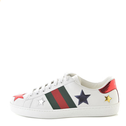 Gucci Calfskin Ayers Web Star Embroidered Mens Ace Sneakers 5.5 White Multi 1 of 10
