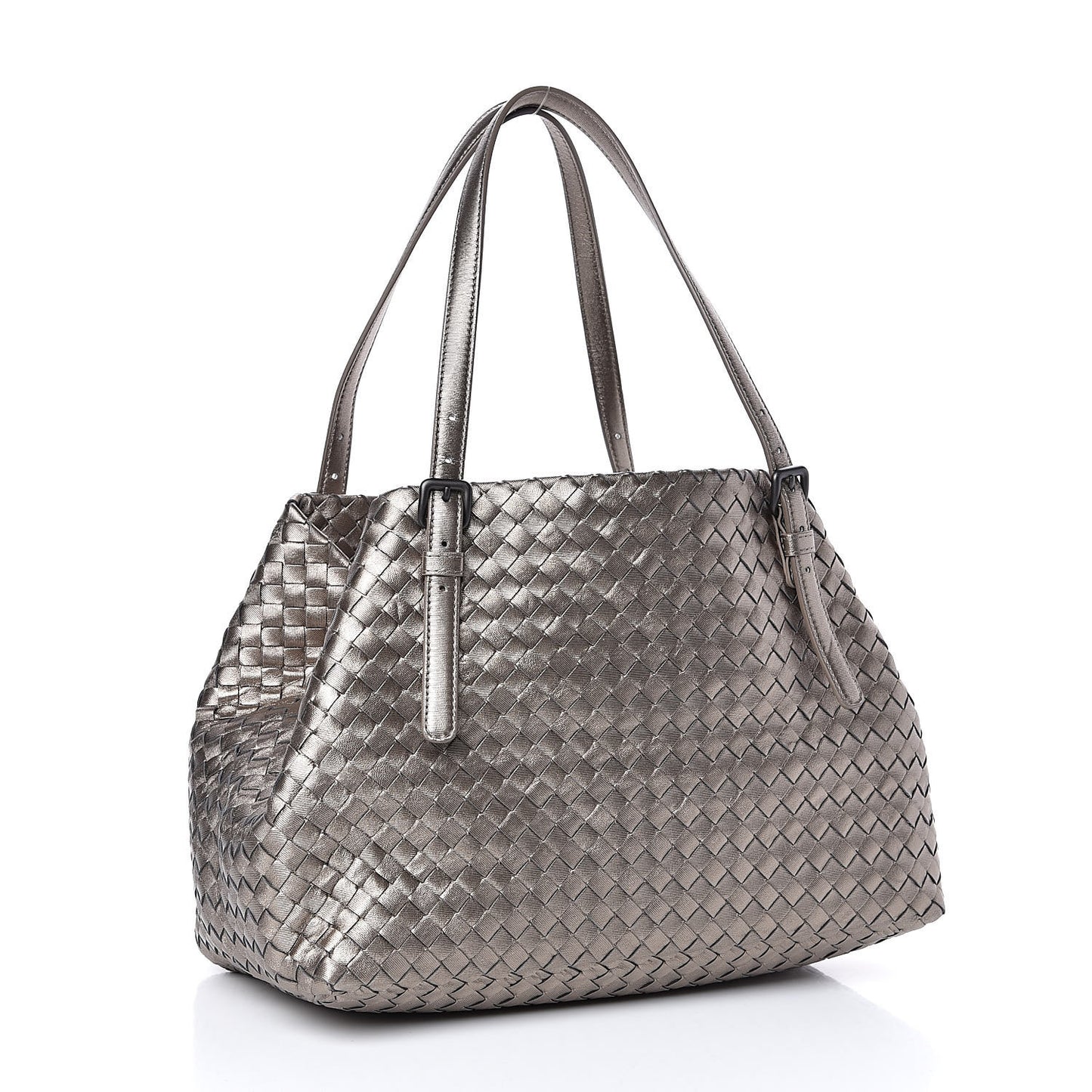 Metallic Grosgrain Intrecciato Medium A Shape Seamless Tote Pewter
